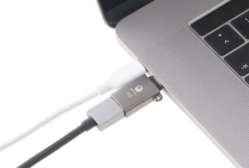 valonic USB C to USB A Adapter - 2 Pieces, Gray - incl. Eyelet and Keychain - USBC Adapter for MacBook, External Hard Drive, USB Stick.