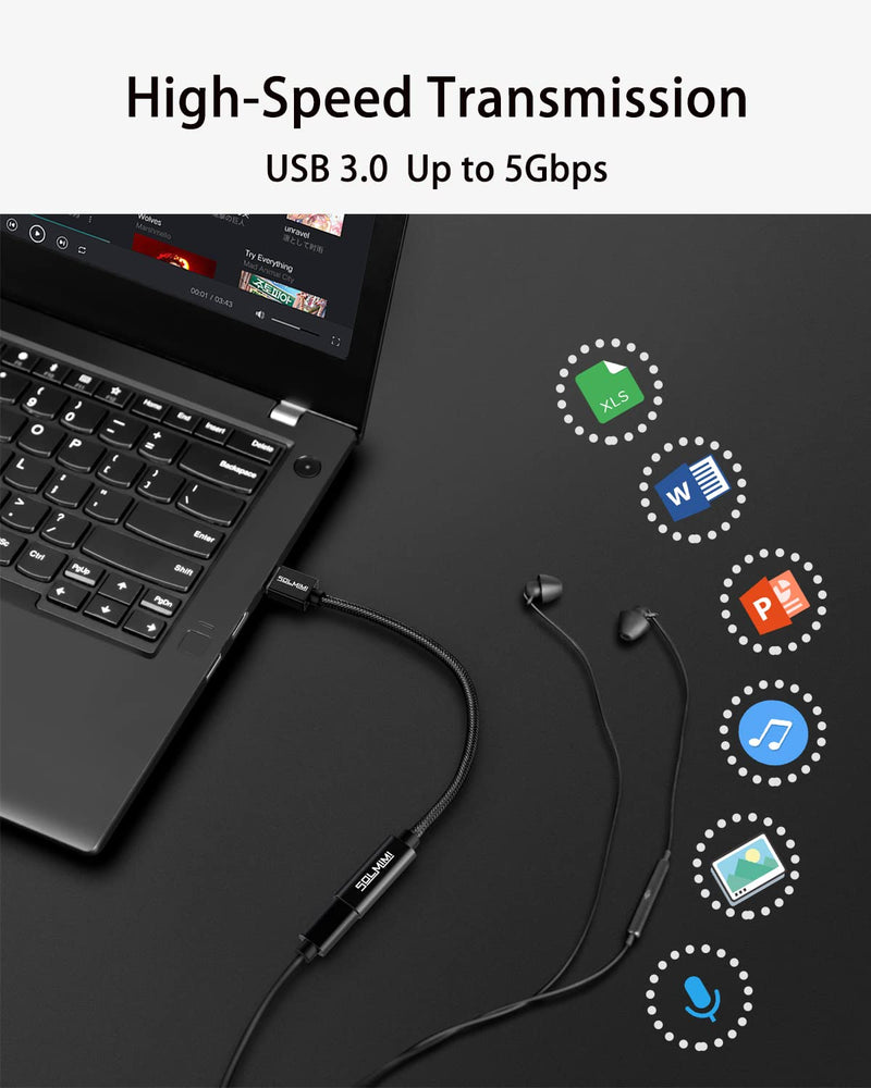 USB C Female to USB Male Adapter 4FT, SOLMIMI Double-Sided Type C to USB 3.0 Male Adapter with 5Gbps High-Speed Data Transmission for Laptop, Charger, Power Bank, U Disk 120CM/4FT