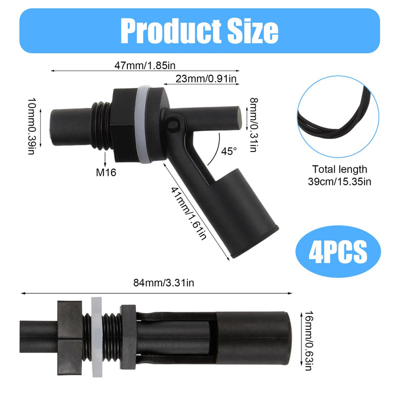 Pack of 4 Float Switch Water Level Sensor, Float Switch, Side Mounted Horizontal Float Switch, Liquid Float Switch for Tank, Pool, Horizontal, Aquarium