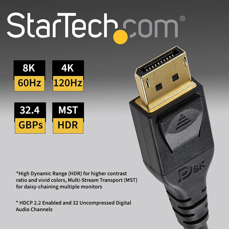 StarTech 16ft VESA Certified DisplayPort 1.4 Cable, 8K 60Hz, HDR | HBR3, Ultra HD 4K 120Hz DP 1.4 Video Cord, Male to Male, UHD Monitor Cord, 5m, DP14MM5M 16 ft