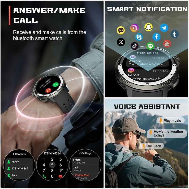 Smart Watch(Answer/Make Call), Smartwatch for Men Women, 1.43" HD AMOLED Display, Fitness Activity Tracke with 170+ Sport Modes, 5 ATM Water-Resistance, Pedometer, Stress, Heart Rate, Blue