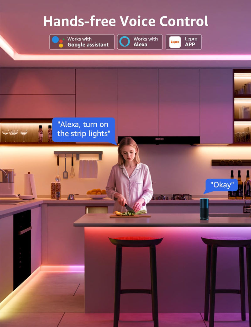 [AUSTRALIA] - Lepro S2 AI Smart LED Strip Lights - 16.4ft RGBCW Light Strips with 2700K-5700K Tunable Warm White, Color Segment DIY, Personalized Al Lighting Designer, APP Control(No Remote), 2.4G Wi-Fi & Bluetooth 