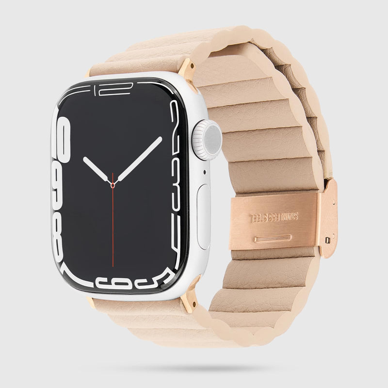 Case-Mate Apple Watch Band for Women - Compatible with 38mm-42mm iWatch Series 11/10/9/8/7/6/5/4/3/2/1/SE - Textured Vegan Leather - Easy to Install - Logo-Engraved Clasp Signature Ridge Band - Beige