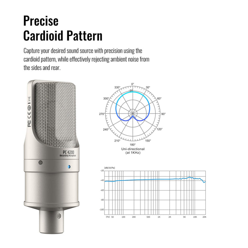 [AUSTRALIA] - TAKSTAR XLR Condenser Microphone, PC-K200 II Recording Cardioid Mic with Ultra-Low Self-Noise, Balanced Sound, Power Indicator, Studio Singing Microphone for Live Streaming, Gaming, Broadcast 