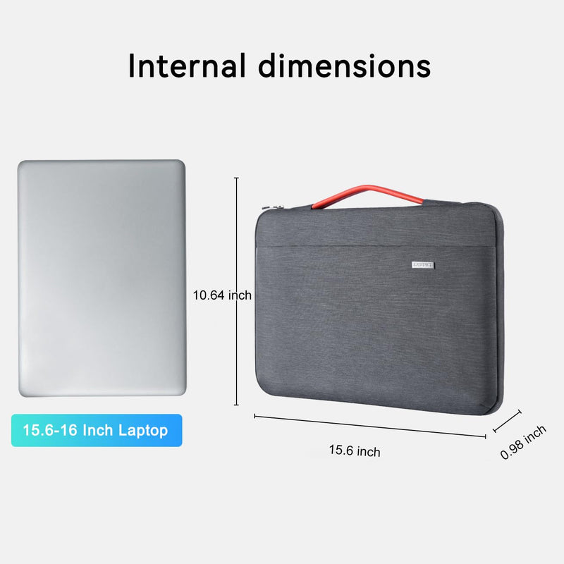LANDICI Laptop Sleeve Carring Case 15.6 16 Inch,360°Protective Waterproof Computer Cover Bag Compatible with MacBook Air 15,MacBook Pro 15/16 2021,16 Inch Dell Lenovo HP Acer Samsung Notebook,Grey 15.6-16 inch Grey