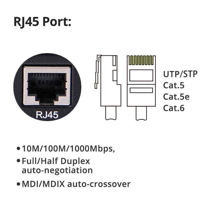 10Gtek a Pair of Gigabit SingleMode Bidi to Ethernet Media Converter, Fiber to Ethernet Converter, SMF Single SC Fiber to Copper RJ45 for 10/100/1000Base-Tx to 1000Base-LX, UL Certified, 20km 1000M BiDi(1-pair)