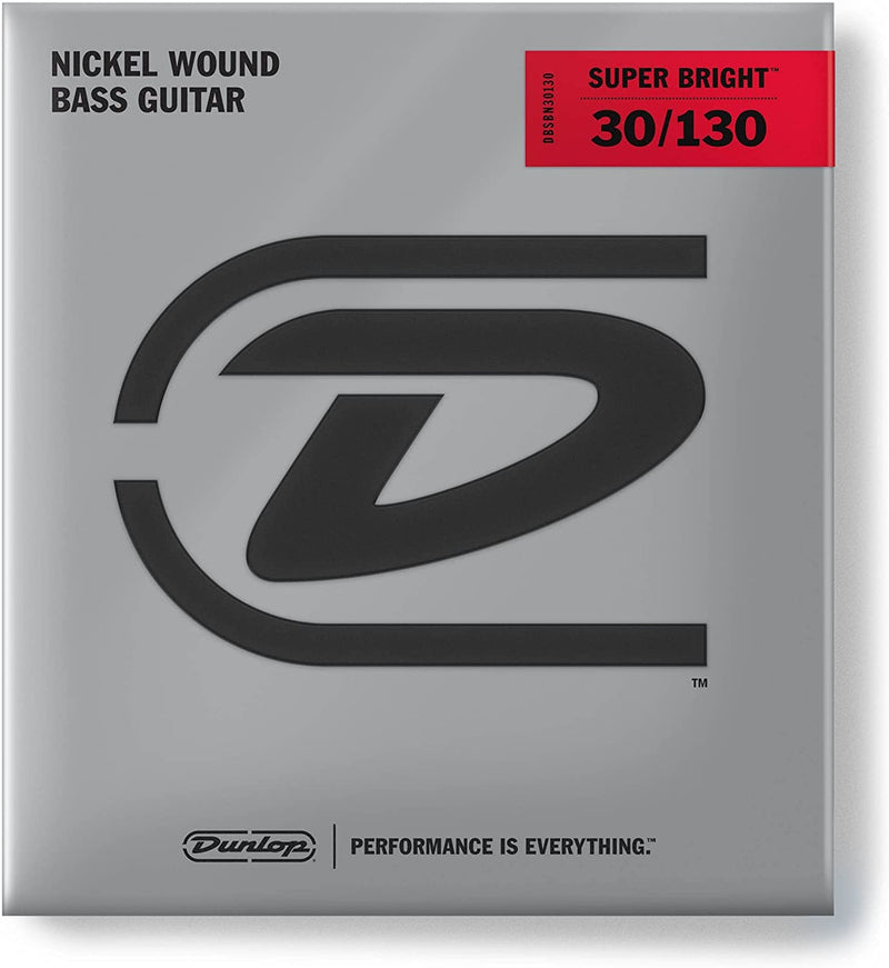 Dunlop DBSBN30130 Super Bright Bass Strings - Nickel Wound - Medium, .030-.130, 6 Strings/Set (3 Pack)
