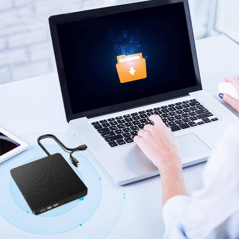 YMY External CD DVD Drive for Laptop, USB3.0 and USB-C 2 in 1 Portable DVD Player CD Burner Reader Writer for Desktop PC Windows 11/10/8/7 Linux Mac OS, Black