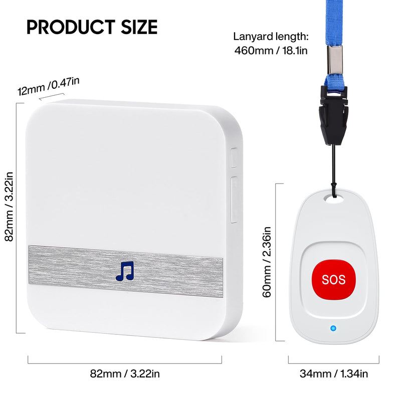 Caregiver Pagers Wireless Call Button for Elderly Patient Personal in Home Life Alert System for Seniors Range 260ft/80Menter,60 Ringtones (3 Call Buttons + 2 Receivers) 3 call buttons + 2 receivers