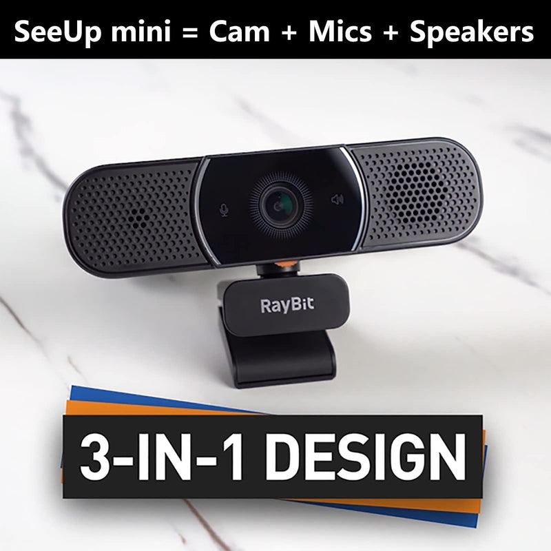3 in 1 Webcam - 2K HD USB C Webcam with Microphone and Speaker, Stereo Sound & Noise-Cancelling Mics, Privacy Cover, Light Correction, Autofocus Conference Web Camera for Computer/Laptop/PC/Monitor SeeUpMini