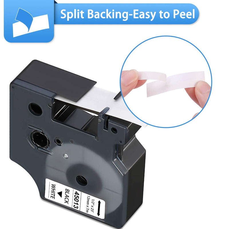 [AUSTRALIA] - 6-Pack Dymo D1 Label Tape 45013 Black on White 1/2 Inch x 23 Feet Compatible for DYMO LabelManager 160 280 210D 360D 420P Wireless PnP 220P 260P 500TS 450DUO 