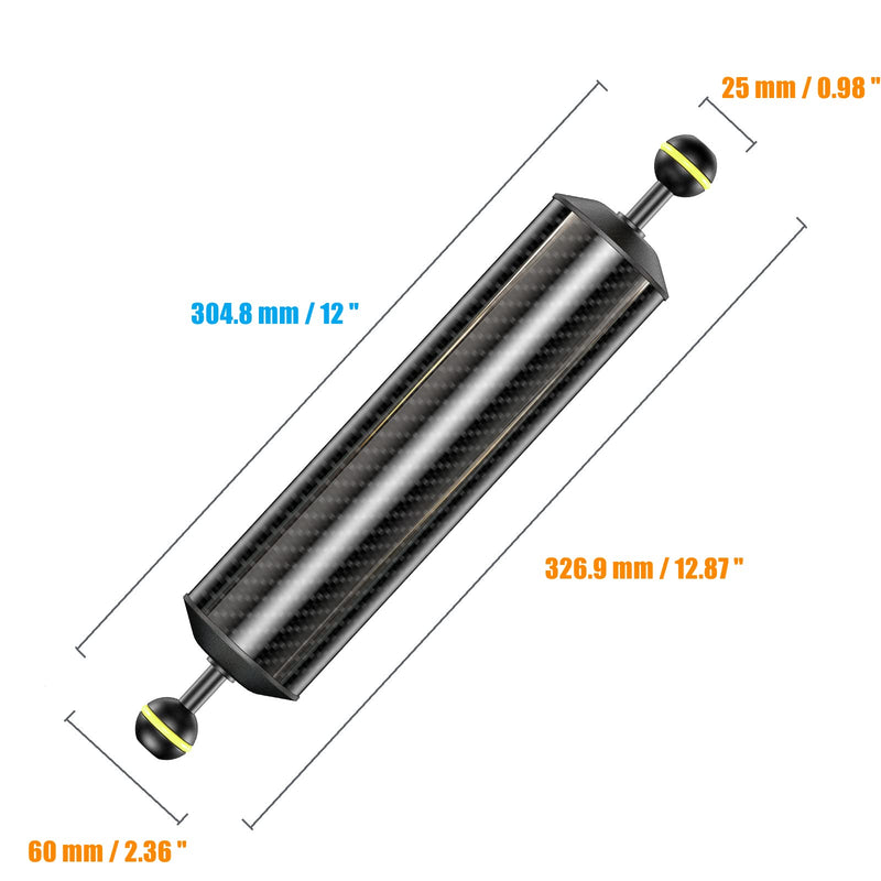 [AUSTRALIA] - Sea frogs Carbon Fiber Float Arm D60mm, 12'', for Ultralight, Aquatic Arm, Buoyancy Provided 580g, Underwater Camera System Diving Tray Video Light/Strobe GA-8 D60mm, 12'' 