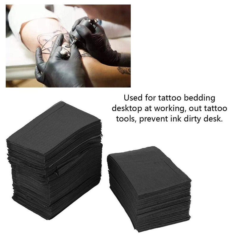 Dental Bib, Tattoo Underlay, 3-Layer Waterproof Disposable Paper Tablecloth Accessories, 45 x 33 cm (50, Black) 50
