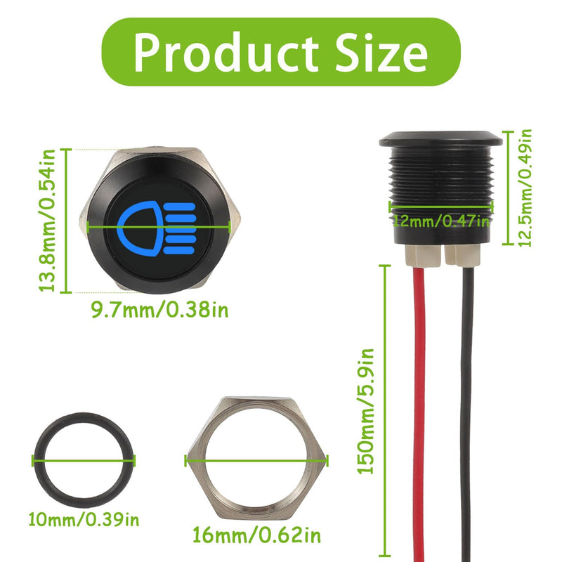 [AUSTRALIA] - EPLZON Pack of 7 12 mm Waterproof Signal Light LED Indicator Light, DC 12 V/24 V LED Metal Indicator Light with 150 mm Cable for Motorcycles Cars Trucks Tractors RV ATV 7 Stück 