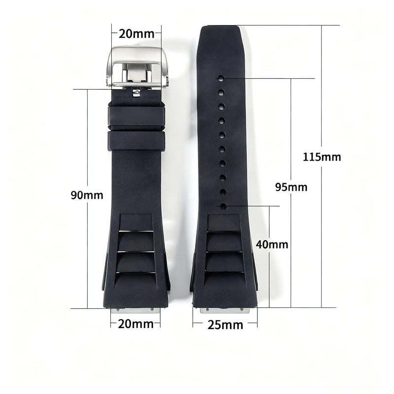 25mm Rubber Watch Band Compatible with Richard Mille Black Blue White | for RM50 RM53 RM011 RM055 RM65-01 RM047 316LDeployment Buckle Included Professional Disassembly Screwdriver Strap Replacement 25mm