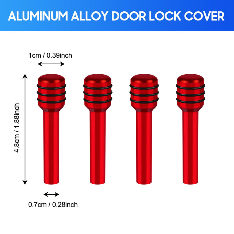 [AUSTRALIA] - 4 PCS Car Door Lock Knobs, Inner Door Lock Pull Pin Cover, Aluminum Alloy Decorative Door Lift Bolt, Universal Auto Accessories for Cars, Trucks (Red) Red 
