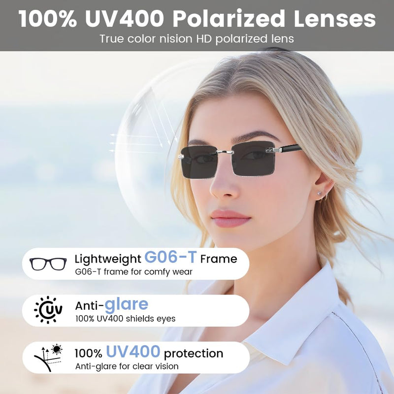Smart Glasses Rimless Smartglasses with Bluetooth Speaker,Remote Control Photo Taking/UV Protection Voice Control (Photochromic Lenses) Photochromic Lenses
