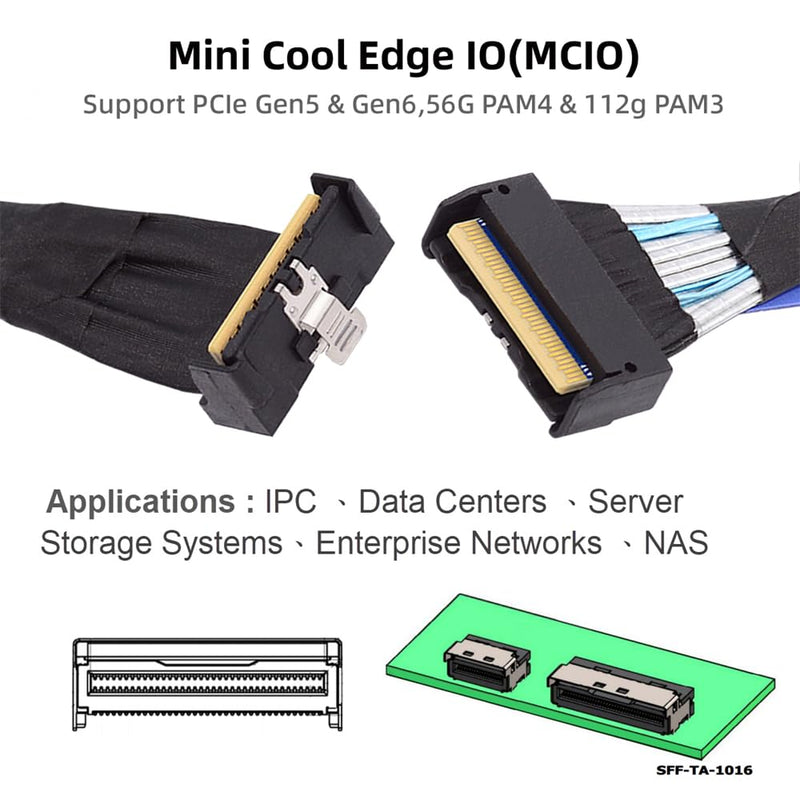 PCI-E 5.0 Mini Cool Edge IO MCIO Angled PCI-E Slimline SAS 8i 74Pin Male to MCIO 74Pin Male Extender Cable 35cm MCIO to MCIO UP