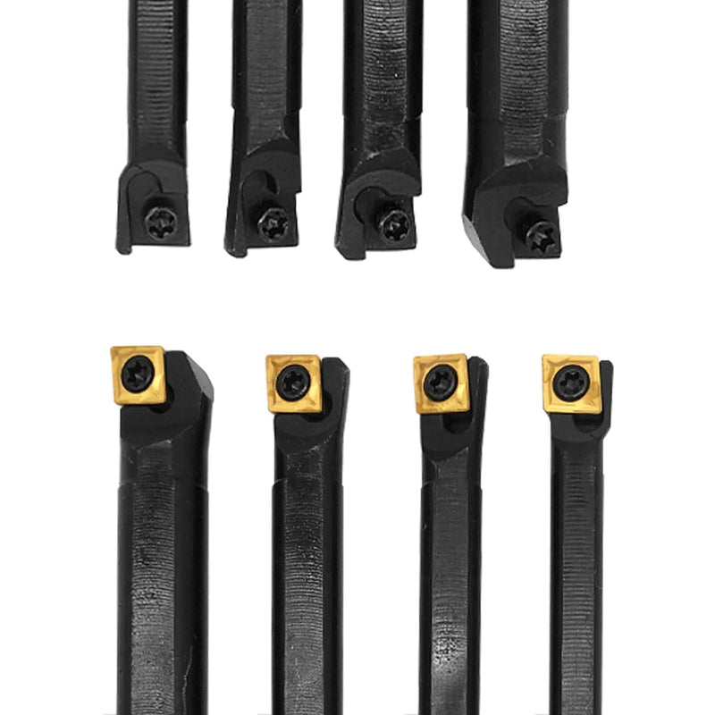 Hunricho Mini Metal Lathe Tools Drill Bar Set 15 / 64 inches, 9 / 32 inches, 5 / 16 inches, 3 / 8 inches Shank Rotary Tool Holder with CCMT21.51 CCMT06 Drill Rod Replacement Carbide Turninng Inserts 4pcs Bohrstange