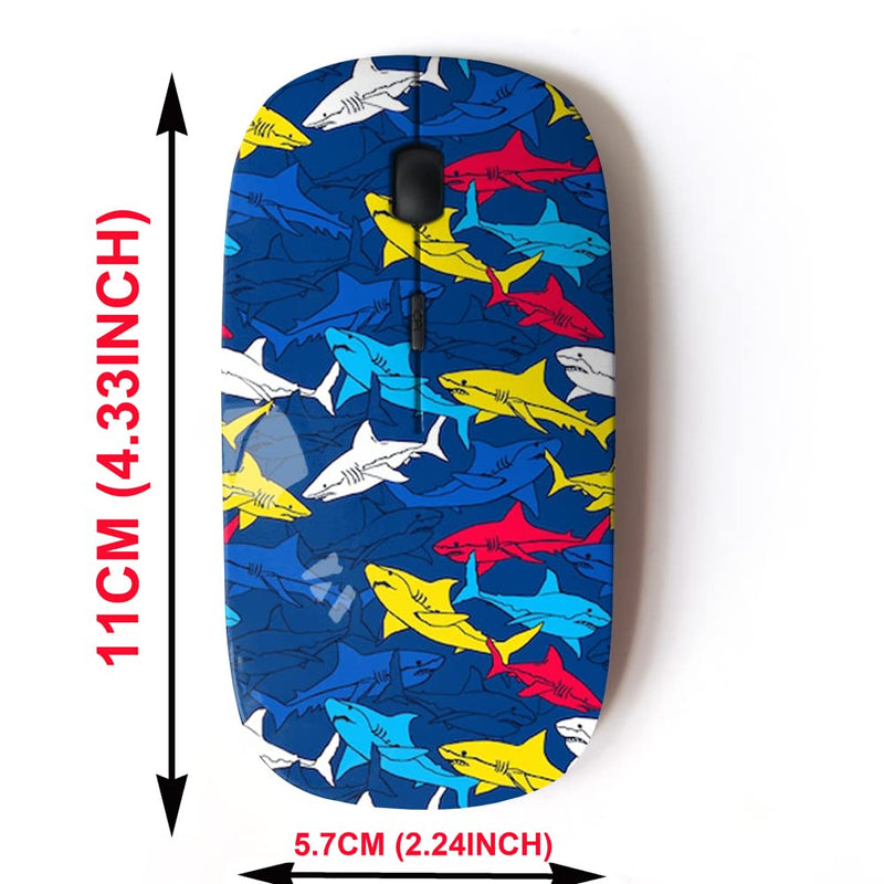 2.4G Wireless Mouse with Cute Pattern Design for All Laptops and Desktops with Nano Receiver - Shark Symbols