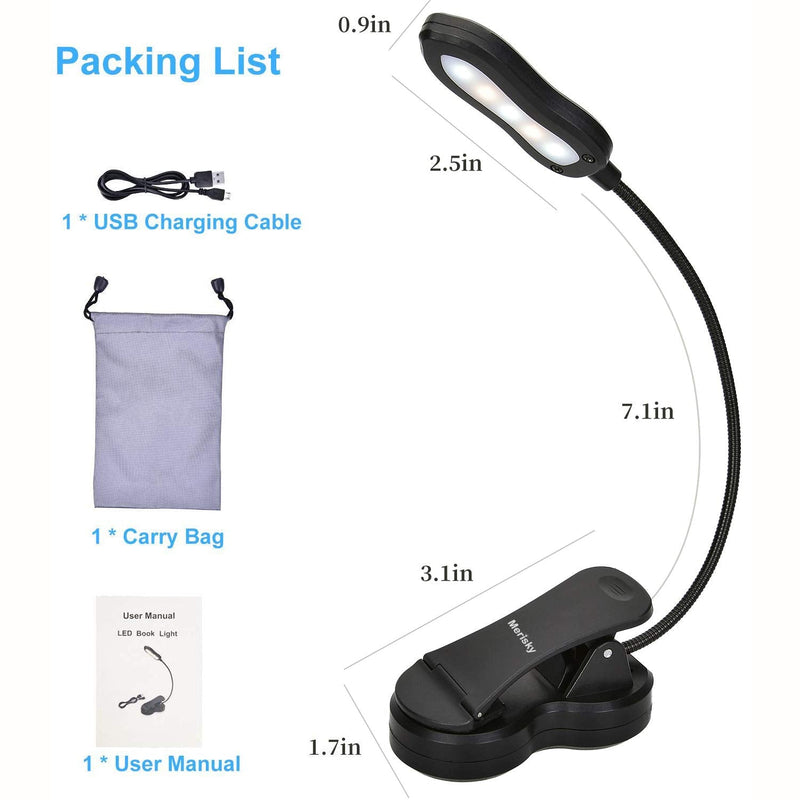 Rechargeable Book Light, Merisky LED Clip on Reading Light for Book in Bed, 3 Color × 3 Brightness, Up to 60 Hours Eye Care Reading, Warm & White, Perfect for Kids, Bed Headboard & Travel