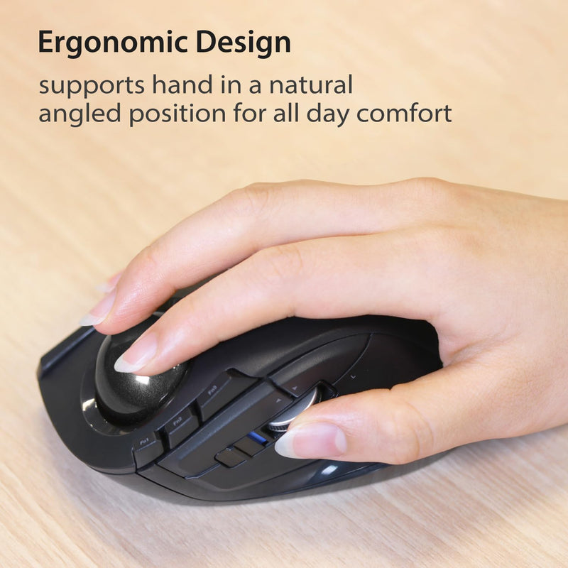 ELECOM DEFT Trackball Mouse, 2.4GHz Wireless, Finger Control, 8-Button Function with Smooth Tracking, Ergonomic Design, Optical Gaming Sensor, Windows11, macOS (M-DT2DRBK) Black / Black ball