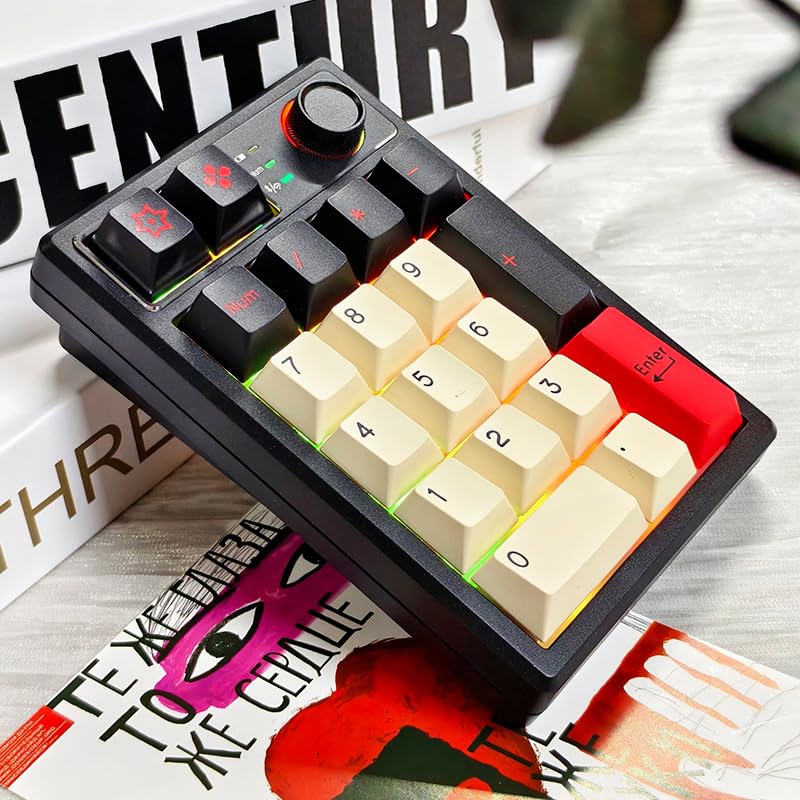 KEYCOOL K19 Wireless Numeric Keyboard, Mechanical Number Keypad Hot-swappable Bluetooth Numpad 5.0/2.4GHz, RGB Multi-Function Knob Numerical Keyboard for Laptop Mac Win iOS Android Earl Red 19 Key