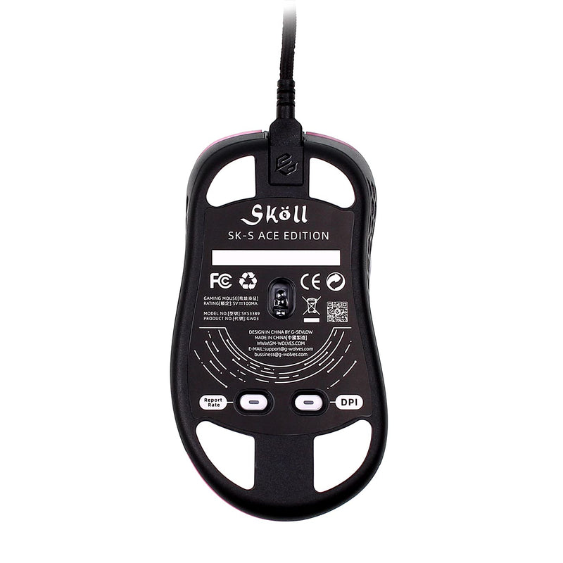 Skoll Mini SK-S Sakura 50g Ultralight Weight Honeycomb Design Ergonomic Gaming Mouse with 3389 Sensor - PTFE Skates - 16,000DPI - Detachable Cable (Pink)