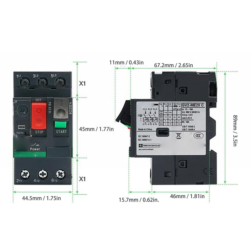 Motor Circuit Breaker Thermal Magnetic Circuit Breaker 35mm Rail Mount Overload Protection AC 690V (GV2-ME07 1.6-2.5A) GV2-ME07 1,6-2,5A GV2-ME07 1.6-2.5A