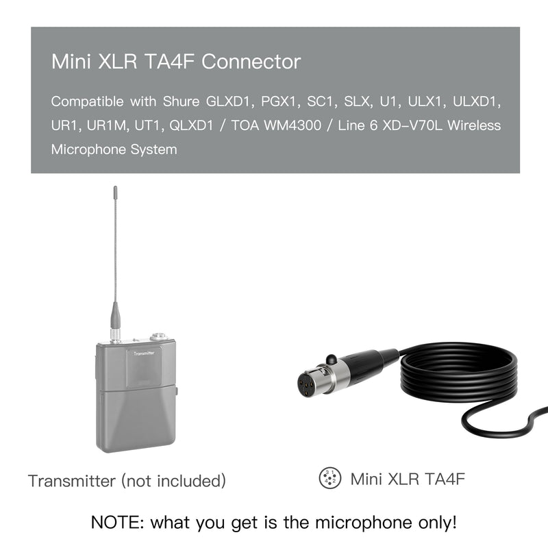 J K Pro Lavalier Lapel Microphone MIC-J 017 Unidirectional Condenser Microphone Compatible with Shure Wireless Transmitter Mini XLR Ta4f Plug