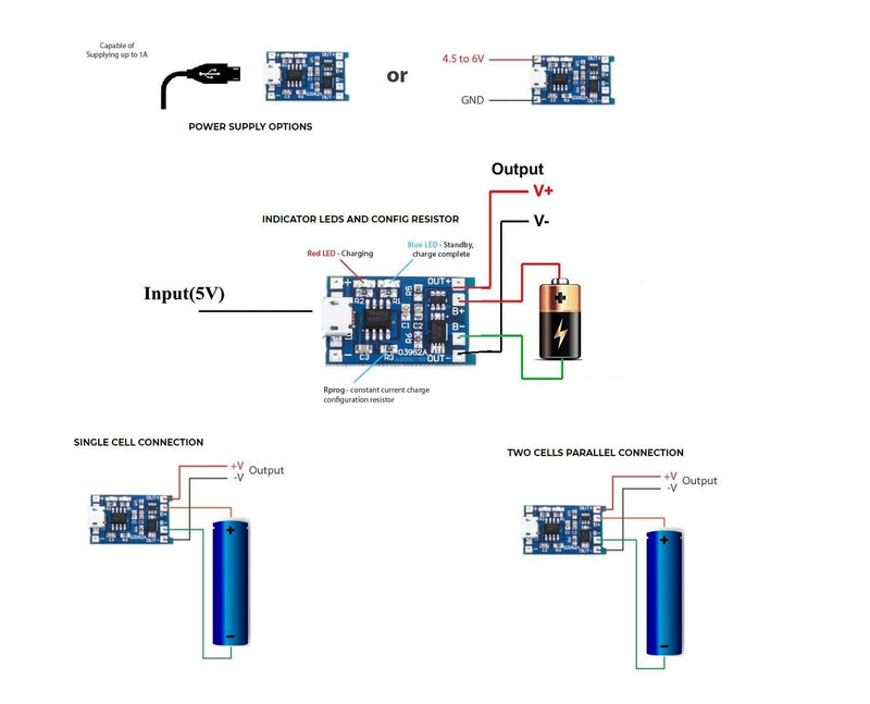 zalati Lithium Battery Charging Module 10pcs 1A Power Input Modules Charging Board with Protection - Micro USB