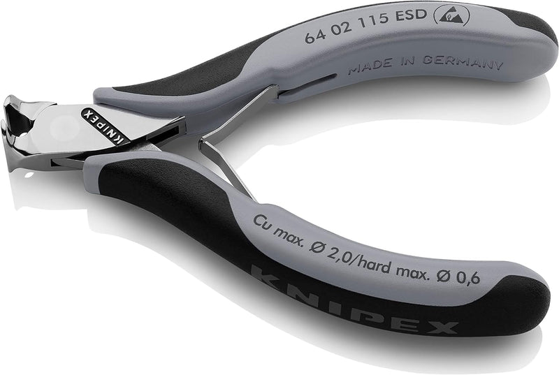 KNIPEX Electronic End Cutting Pliers ESD with Multi-Component Sleeves 115 mm 64 02 115 ESD Without facet 130 mm