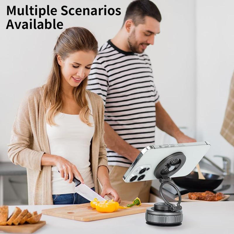 【Upgraded】 Vacuum Magnetic Suction Car Phone Holder, 360° Rotatable Suction Cup Phone Mount, for Smooth Surfaces; Compatible with iPhone/Android; Includes Magnetic Ring