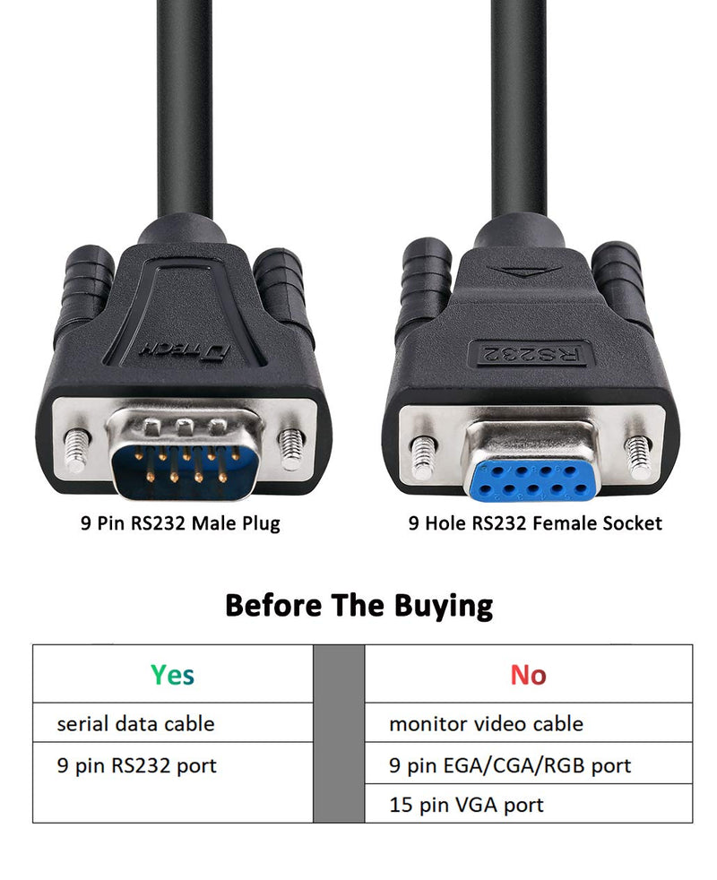 DTech DB9 RS232 Serial Cable Male to Female Null Modem Cord Full Handshaking 7 Wire Crossover for Data Communication Computer Switch Router (1.5 Feet, Black) 1.5ft