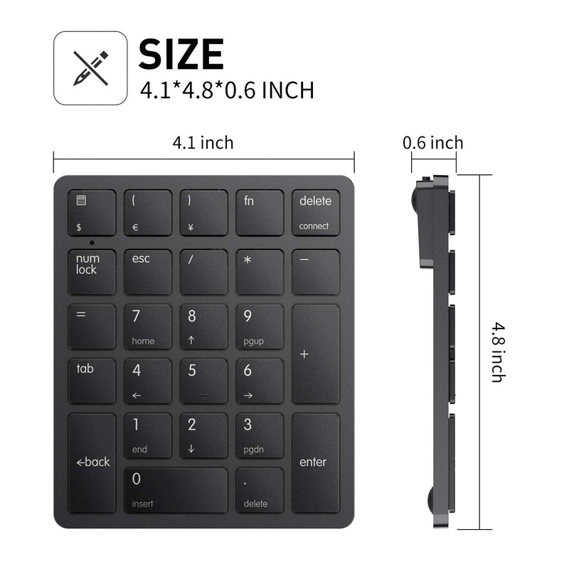 Bluetooth Number Pad, Havit USB Wireless Numeric keypad 26 Keys Portable Mini Financial Accounting Rechargeable Numeric Pad for Laptop Desktop, PC, Surface Pro,Notebook (Black) Black