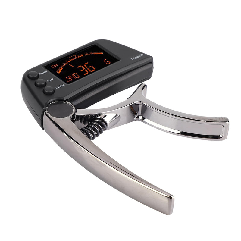 Guitar Capo Tuner, 2 in 1 Clip On Capo with Digital Tuner for Guitar and Bass Zinc Alloy Built in Tuner Chromatic Tuner with LCD Display (Plating bronze) Plating bronze