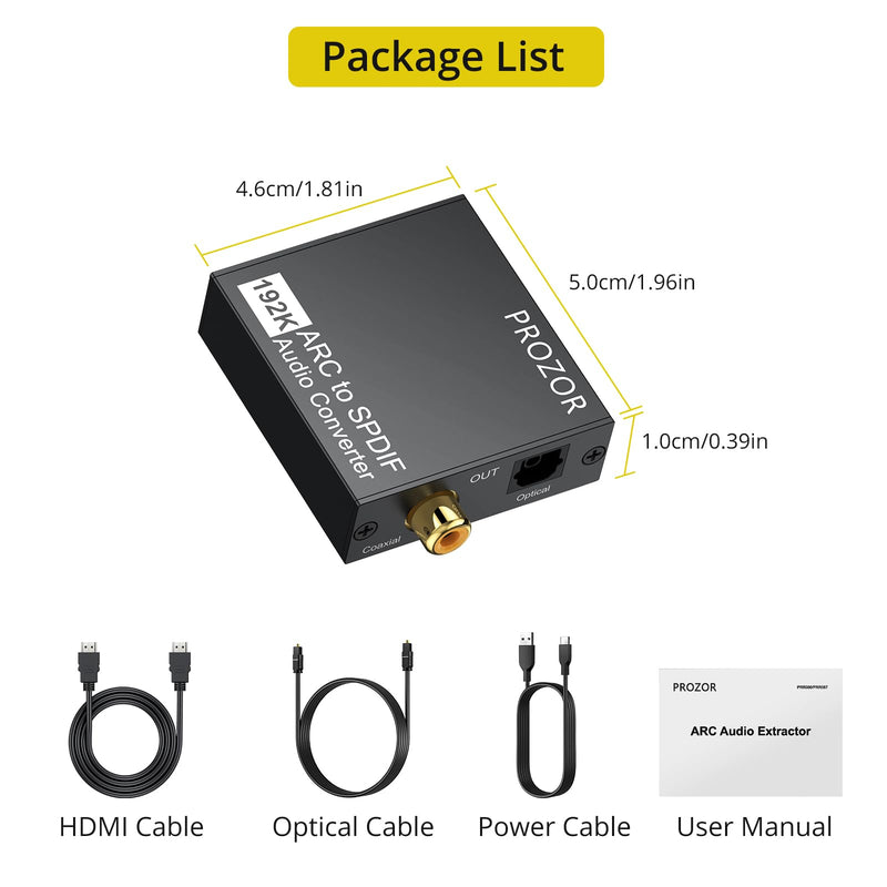 PROZOR 192KHz HDMI ARC to Optical Audio Adapter, 7ft/2.1m ARC Audio Extractor, HDMI(ARC) to Optical Toslink/Coaxial Converter, for TV to Speaker Amplifier Soundbar (Not Reversible) ARC to Optical/Coax 7ft
