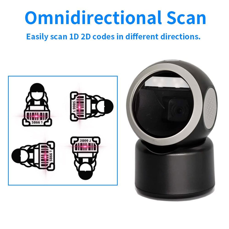[AUSTRALIA] - Alacrity 2D 1D QR Desktop Barcode Scanner, Omnidirectional Hands Free USB Wired Barcode Reader, Capture Codes on Screen, 3300DW, Black 