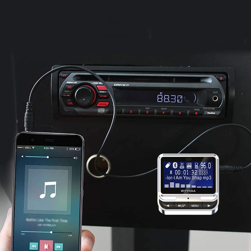 Bluetooth FM Transmitter for Car, Wireless Car Radio Adapter, Handsfree Auto Kit with Remote Control, MP3 Music Player Support USB Charger Siri Google Assistant U Disk/TF Card/Aux