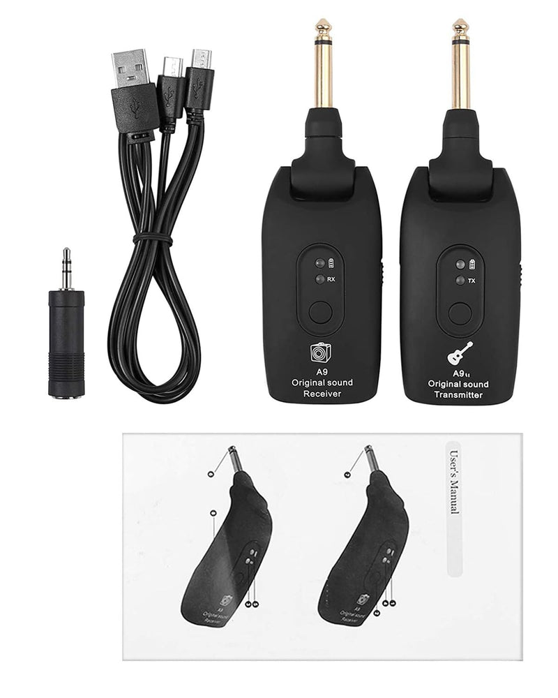 KeeKit 2.4GHz Wireless Guitar System, Rechargeable Audio Transmitter & Receiver with 6.35mm (1/4") Female to 3.5mm Male Adapter, Wireless Guitar Kit for Bass, Keyboard, Electric Organ