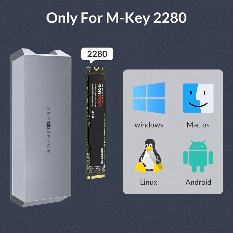 NVME Enclosure 40 Gbps ['Tough Guy' Quality] M.2 Enclosure Compatible with Thunderbolt 3/4&USB4, Screw Fixed Solid Aluminium Alloy SETMSPACE SSD Enclosure with USBC/A Cable for M-Key PCIe NVME 2280