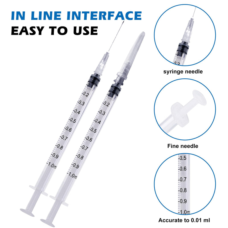 SPORWAY Pack of 100 Sterile Syringes, 1 ml Plastic Syringe with Needles with Caps, Colostrum Syringe 1 ml Dosing Syringe for Refilling and Measuring Liquids, Pet Feeding (White) White