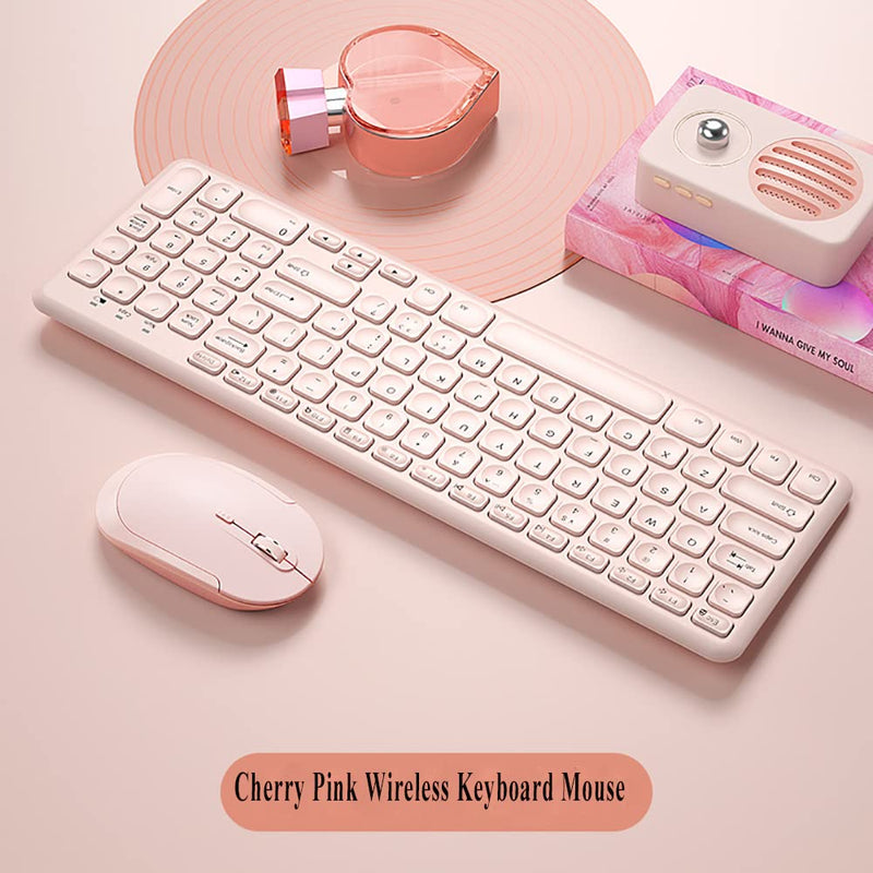 Wireless Keyboard and Mouse Combo,JieruiDeng 2.4Ghz USB Cordless Slim Silent Keyboard and Mouse Kit Home Office Game Use for Computer,Laptop,PC Desktops,Mac (Pink) Pink