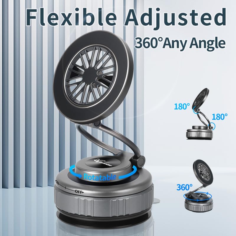 【Upgraded】 Vacuum Magnetic Suction Car Phone Holder, 360° Rotatable Suction Cup Phone Mount, for Smooth Surfaces; Compatible with iPhone/Android; Includes Magnetic Ring