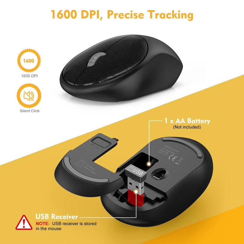 Wireless Keyboard and Mouse, Trueque Silent 2.4GHz Cordless Full Size USB Keyboard Mouse Combo, Long Battery Life, Lag-Free Wireless for Computer, Laptop, PC, Window, Mac, Chrome OS(Black) Black