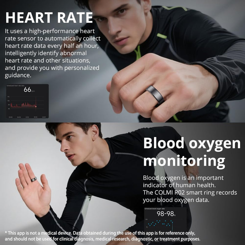 COLMI R02 Smart Ring, Smart Ring for Women and Men, No Subscription Fee, with a Charging Case, Supports Heart Rate, Blood Oxygen, Sleep Health Monitoring. (Black, 9#)