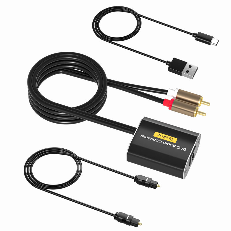 192kHz Optical to RCA Adapter DAC Digital to Analog Audio Converter with Optical Cable to RCA L/R Audio Adapter for HDTV, DVD, Blu-Ray Players and Game Consoles(RCA Male)