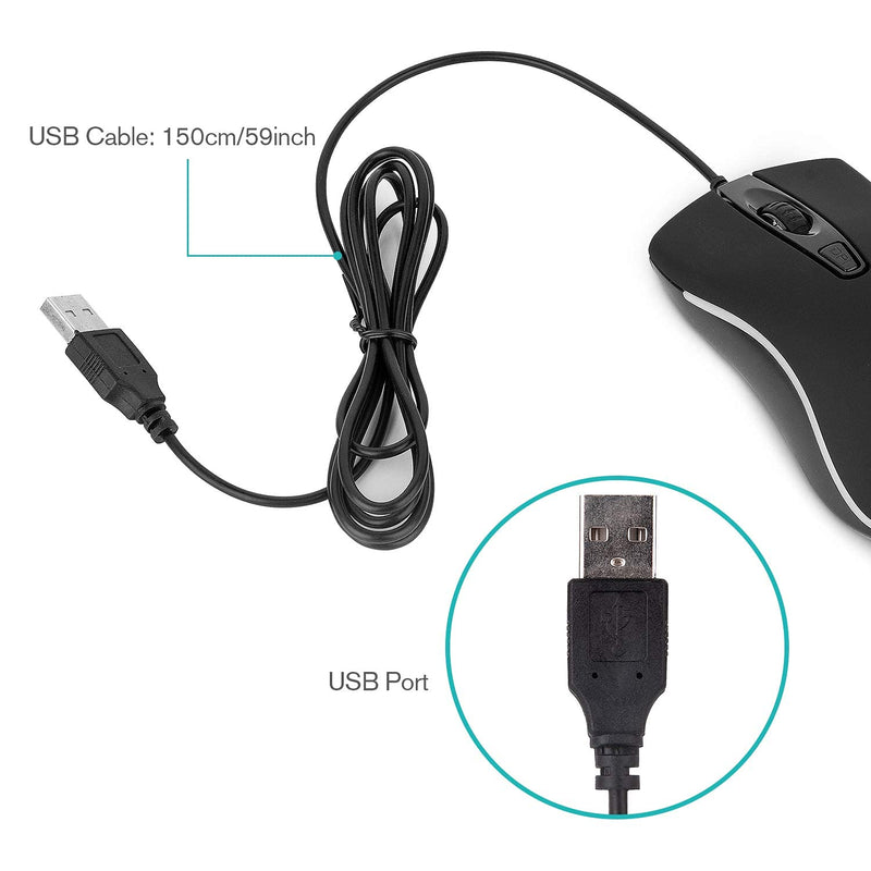 Rii RM105 Wired Mouse,Computer Mouse with Colorful RGB Backlit,2400 DPI Levels,Comfortable Grip Ergonomic Optical ,USB Wired Mice Support Windows PC, Laptop,Desktop,Notebook,Chromebook (1 Pack)