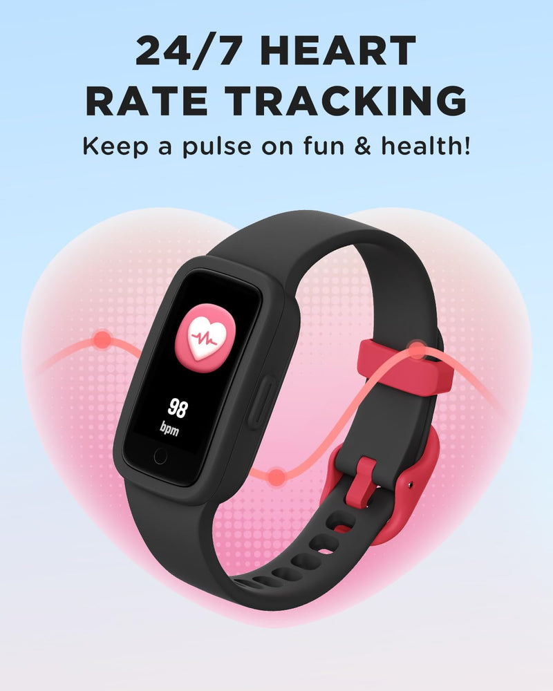 Vigor 3 Kids Fitness Tracker Watch, AMOLED Screen for Boys Ages 5-15 | No Phone No App Required, 3ATM Waterproof, Pedometer, Heart Rate and Sleep Monitor, Vibrating Alarm, 10 Sport Modes, Reminder Black