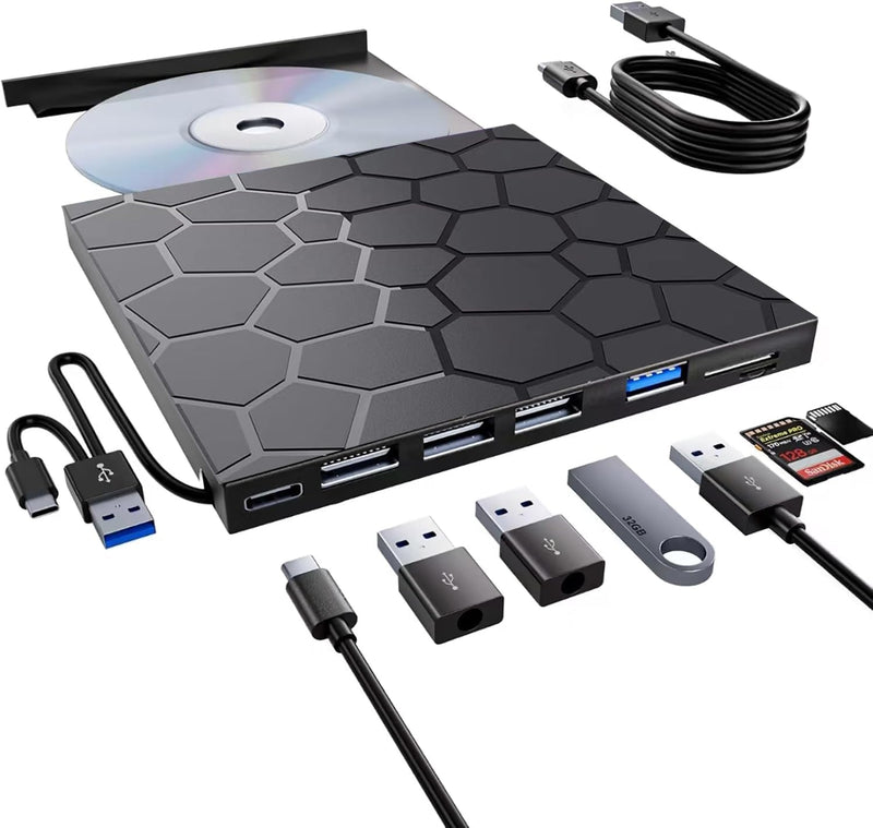 [AUSTRALIA] - External CD/DVD Drive for Laptop, Portable DVD Player for Laptop, 8 in 1 USB 3.0 CD/DVD-ROM +/-RW CD Burner,cd Drive External USB cd Reader Compatible with Desktop Mac,Windows 11/10/8/7 Linux 